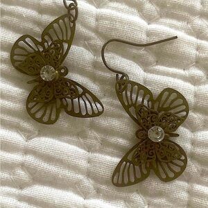 Bronze toned Boho Butterfly Dangle Pierced Hoop Earrings